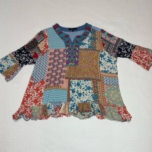 Patchwork Boho Top - Multicolor Sz 3X